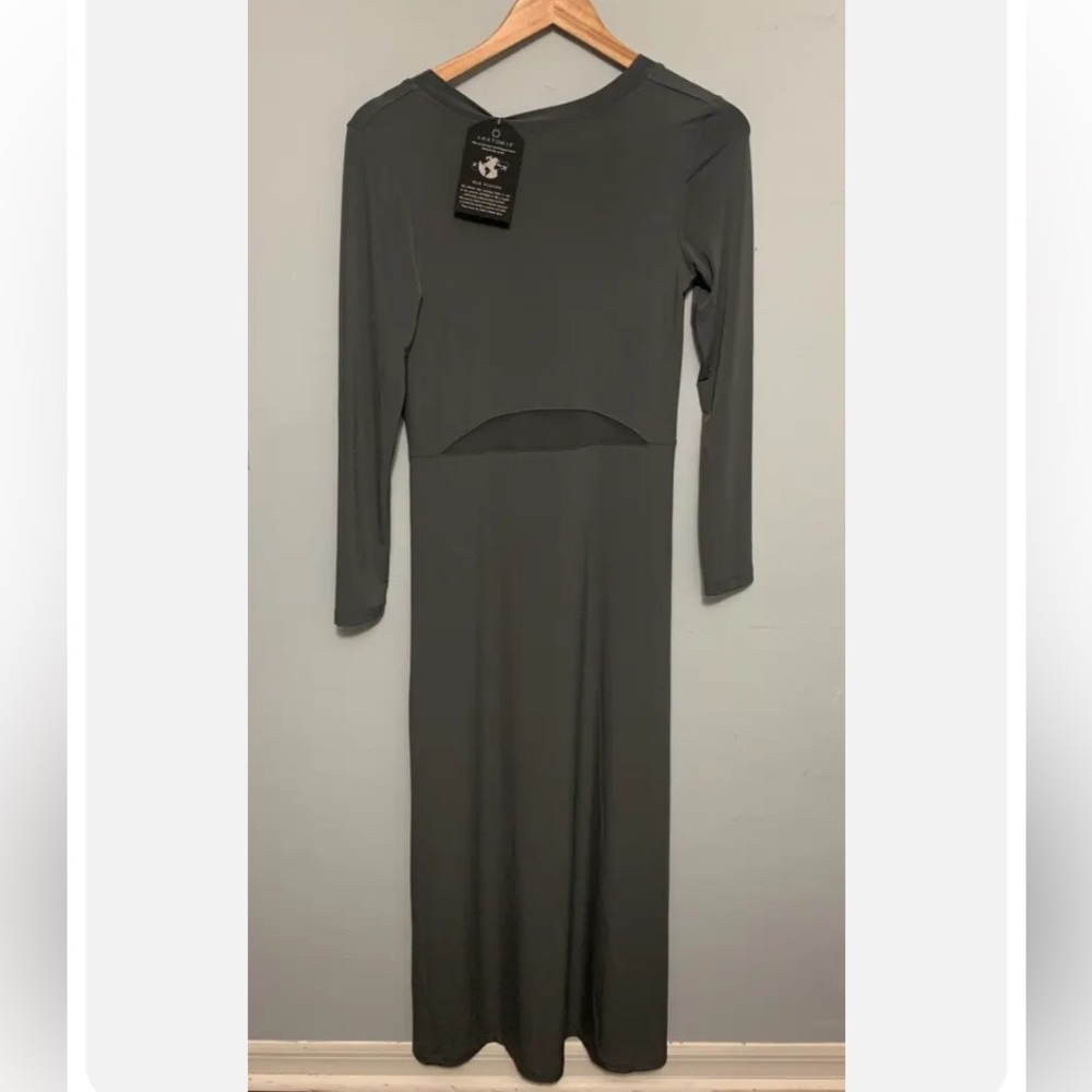 Anatomie willa long charcoal back bottom slit dress new